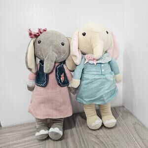 MeToo lot of 2 Elephant plush gray cream pink blue girls play doll pretend